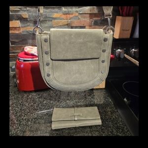 Hammitt Kayce Pewter Bag In Brushed Silver With Matching Benjamin Slim Wallet